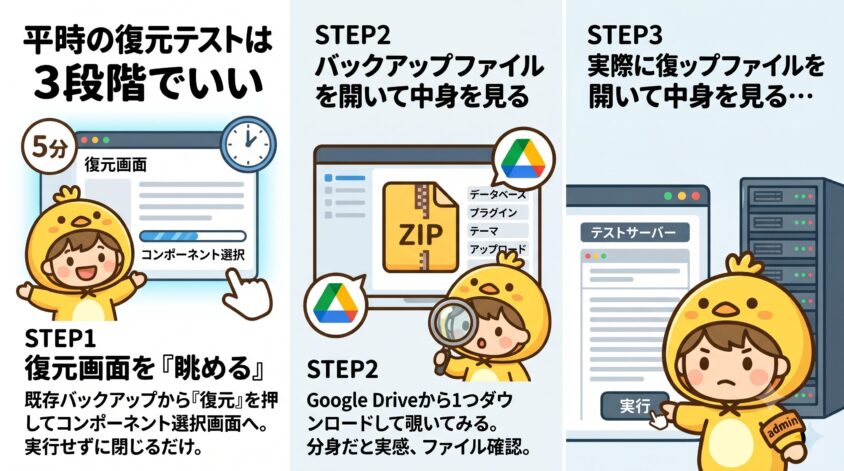 平時の復元テストは3段階でいい